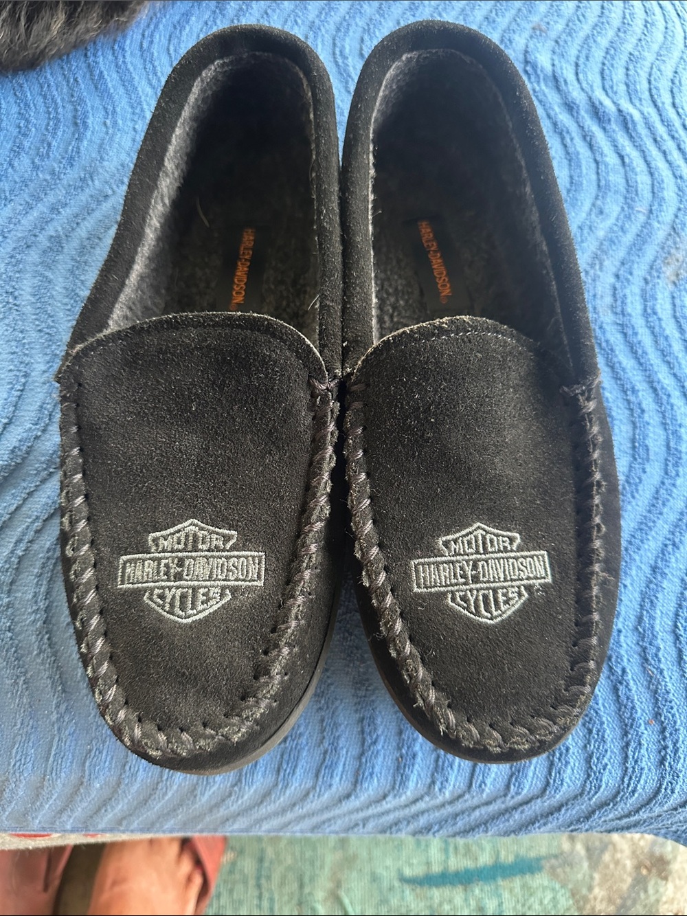 Harley-Davidson Black Suede Slip-On Moccasin Slippers